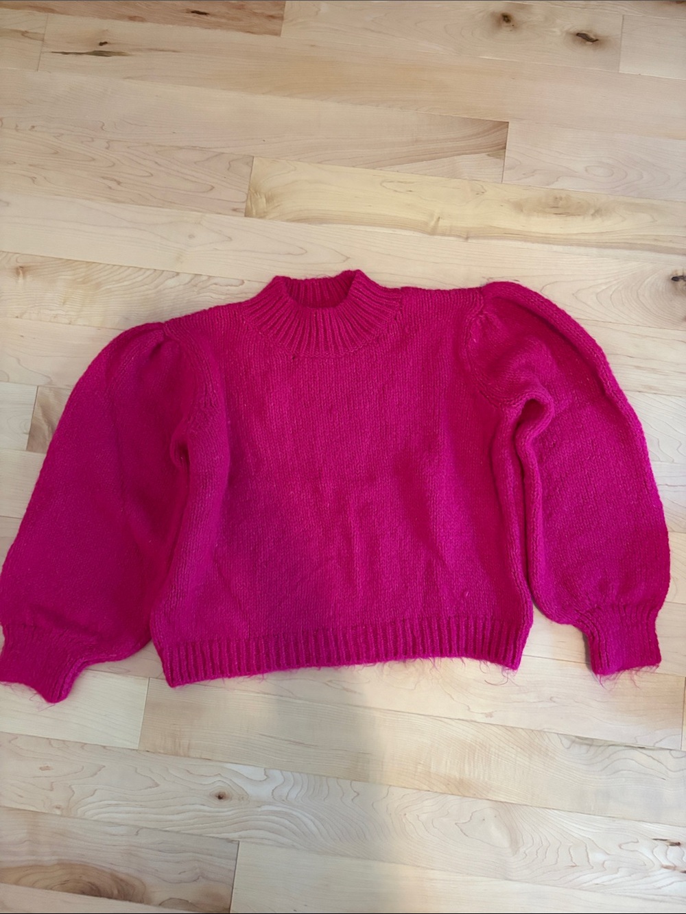 Mango Fuchsia Puff-Sleeve Turtleneck Sweater